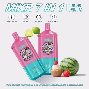 BOOD MIXR 7 in 1 80K Puffs Disposable E-cigaratte Vape - Strawberry Ice Cream & Raspberry Watermelon & Lemon Lime🔥, 2%